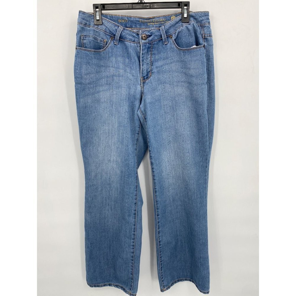 Faded Glory Womens Stretch Boot Cut Denim Jeans Size 12 Blue Washed 5 Pocket